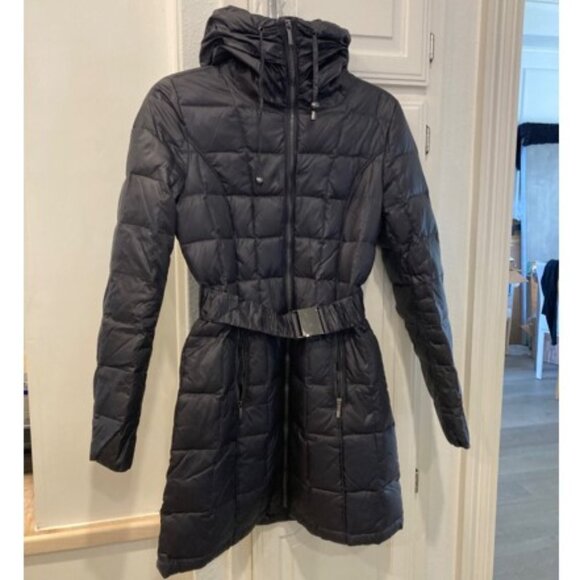 Laundry By Shelli Segal Puffer Down Black Sz XS Belted Coat Jacket Hood Quilted - Picture 3 of 13